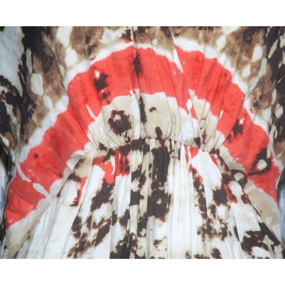 Vince Camuto Brown Orange Dress Size 6 Elastic Waist Pockets V-Neck Cap Sleeves - Picture 3 of 7